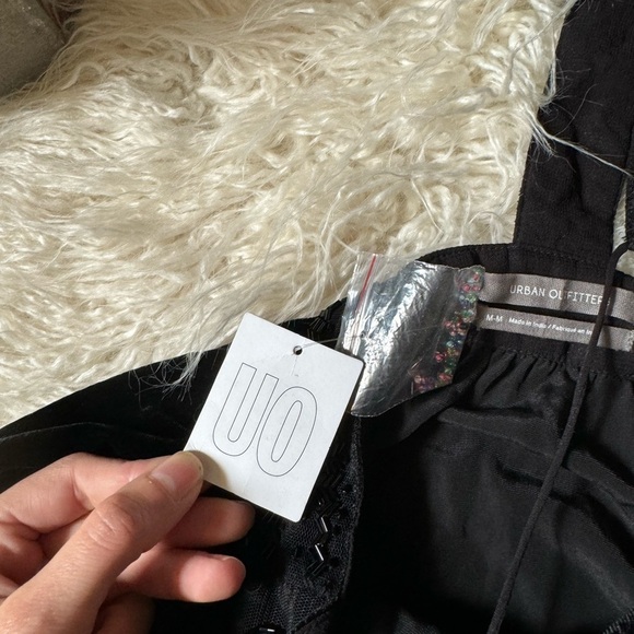 Urban Outfitters Dahlia Embroidered Beaded Velvet Maxi Dress Black NWT - Picture 8 of 9